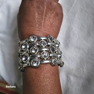 Vintage Kirk's Folley Faceted Hematite & Silver-tone Metal Stretch Bracelet